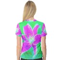 Hot Pink Stargazer Lily On Turquoise Blue And Green V-Neck Sport Mesh Tee View2