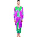 Hot Pink Stargazer Lily On Turquoise Blue And Green OnePiece Jumpsuit (Ladies)  View1