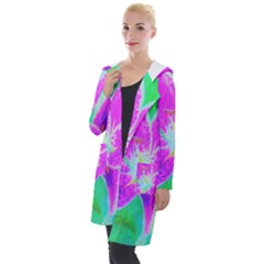 Hot Pink Stargazer Lily On Turquoise Blue And Green Hooded Pocket Cardigan