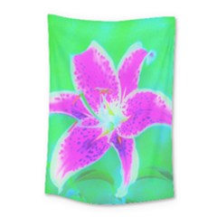 Hot Pink Stargazer Lily On Turquoise Blue And Green Small Tapestry