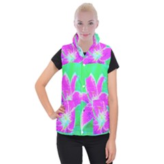 Hot Pink Stargazer Lily On Turquoise Blue And Green Women s Button Up Vest