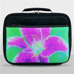 Hot Pink Stargazer Lily On Turquoise Blue And Green Lunch Bag by myrubiogarden