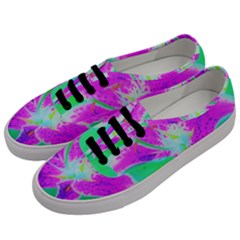 Hot Pink Stargazer Lily On Turquoise Blue And Green Men s Classic Low Top Sneakers by myrubiogarden