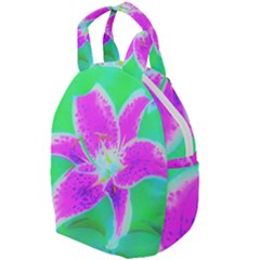 Hot Pink Stargazer Lily On Turquoise Blue And Green Travel Backpacks by myrubiogarden