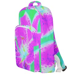 Hot Pink Stargazer Lily On Turquoise Blue And Green Double Compartment Backpack