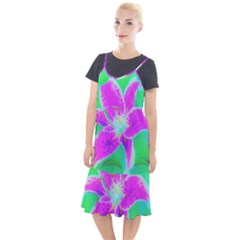 Hot Pink Stargazer Lily On Turquoise Blue And Green Camis Fishtail Dress