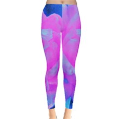 Beautiful Pastel Pink Rose With Blue Background Leggings  by myrubiogarden