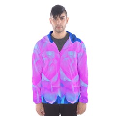 Beautiful Pastel Pink Rose With Blue Background Hooded Windbreaker (men)