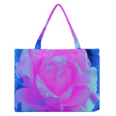 Beautiful Pastel Pink Rose With Blue Background Zipper Medium Tote Bag by myrubiogarden