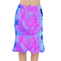 Beautiful Pastel Pink Rose With Blue Background Mermaid Skirt by myrubiogarden