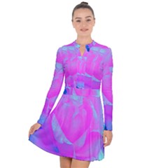 Beautiful Pastel Pink Rose With Blue Background Long Sleeve Panel Dress by myrubiogarden