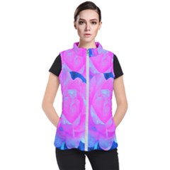 Beautiful Pastel Pink Rose With Blue Background Women s Puffer Vest