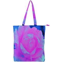 Beautiful Pastel Pink Rose With Blue Background Double Zip Up Tote Bag