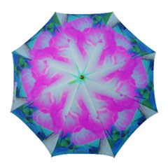 Abstract Pink Hibiscus Bloom With Flower Power Golf Umbrellas by myrubiogarden