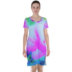 Abstract Pink Hibiscus Bloom With Flower Power Short Sleeve Nightdress by myrubiogarden