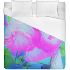 Abstract Pink Hibiscus Bloom With Flower Power Duvet Cover (king Size) by myrubiogarden