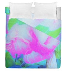 Abstract Pink Hibiscus Bloom With Flower Power Duvet Cover Double Side (queen Size) by myrubiogarden