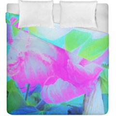 Abstract Pink Hibiscus Bloom With Flower Power Duvet Cover Double Side (king Size) by myrubiogarden