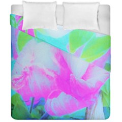 Abstract Pink Hibiscus Bloom With Flower Power Duvet Cover Double Side (california King Size) by myrubiogarden