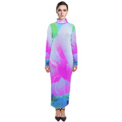 Abstract Pink Hibiscus Bloom With Flower Power Turtleneck Maxi Dress by myrubiogarden