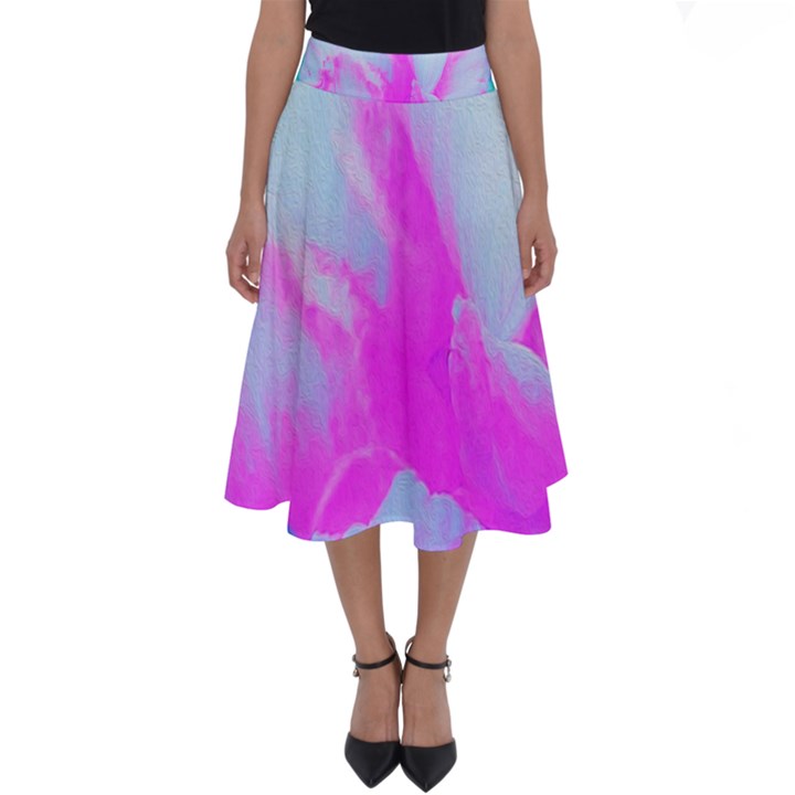 Abstract Pink Hibiscus Bloom With Flower Power Perfect Length Midi Skirt