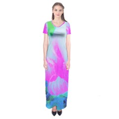 Abstract Pink Hibiscus Bloom With Flower Power Short Sleeve Maxi Dress by myrubiogarden