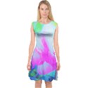 Abstract Pink Hibiscus Bloom With Flower Power Capsleeve Midi Dress View1