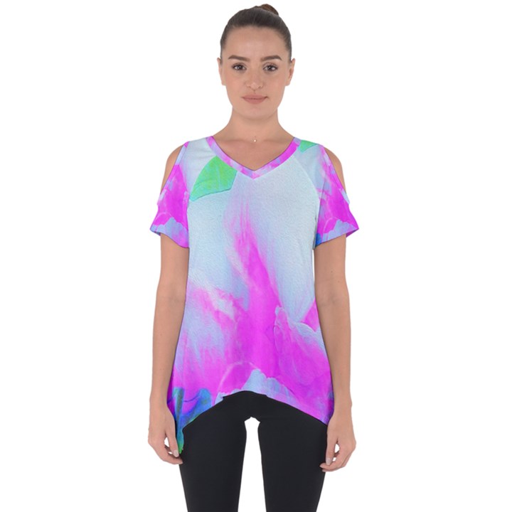 Abstract Pink Hibiscus Bloom With Flower Power Cut Out Side Drop Tee