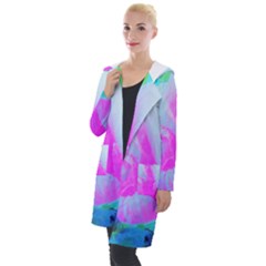 Abstract Pink Hibiscus Bloom With Flower Power Hooded Pocket Cardigan