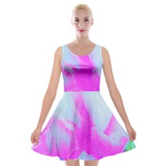 Abstract Pink Hibiscus Bloom With Flower Power Velvet Skater Dress by myrubiogarden