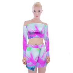 Abstract Pink Hibiscus Bloom With Flower Power Off Shoulder Top With Mini Skirt Set by myrubiogarden