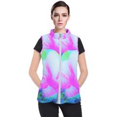 Abstract Pink Hibiscus Bloom With Flower Power Women s Puffer Vest