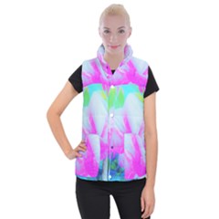 Abstract Pink Hibiscus Bloom With Flower Power Women s Button Up Vest