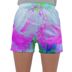 Abstract Pink Hibiscus Bloom With Flower Power Sleepwear Shorts