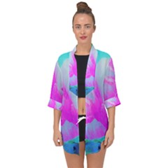 Abstract Pink Hibiscus Bloom With Flower Power Open Front Chiffon Kimono by myrubiogarden