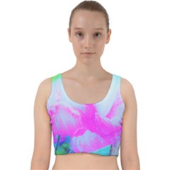 Abstract Pink Hibiscus Bloom With Flower Power Velvet Racer Back Crop Top by myrubiogarden