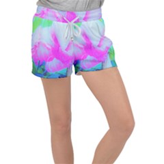 Abstract Pink Hibiscus Bloom With Flower Power Women s Velour Lounge Shorts by myrubiogarden