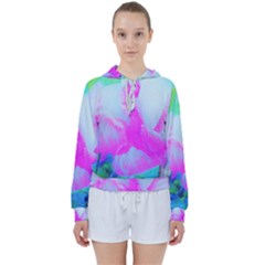 Abstract Pink Hibiscus Bloom With Flower Power Women s Tie Up Sweat