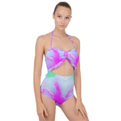 Abstract Pink Hibiscus Bloom With Flower Power Scallop Top Cut Out Swimsuit by myrubiogarden