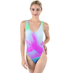 Abstract Pink Hibiscus Bloom With Flower Power High Leg Strappy Swimsuit by myrubiogarden