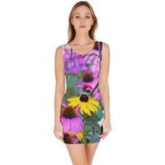 Yellow Flowers In The Purple Coneflower Garden Bodycon Dress by myrubiogarden