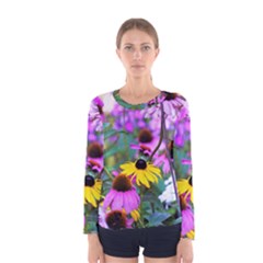 Yellow Flowers In The Purple Coneflower Garden Women s Long Sleeve Tee