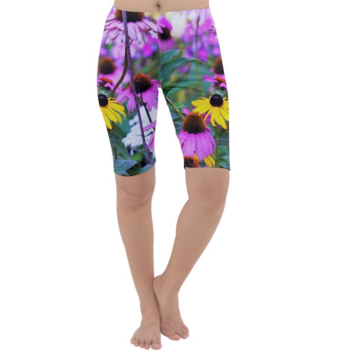 Yellow Flowers In The Purple Coneflower Garden Cropped Leggings 