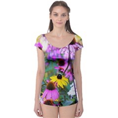 Yellow Flowers In The Purple Coneflower Garden Boyleg Leotard  by myrubiogarden