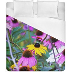 Yellow Flowers In The Purple Coneflower Garden Duvet Cover (california King Size) by myrubiogarden