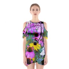 Yellow Flowers In The Purple Coneflower Garden Shoulder Cutout One Piece Dress