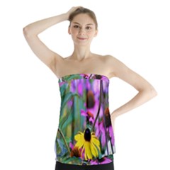 Yellow Flowers In The Purple Coneflower Garden Strapless Top by myrubiogarden