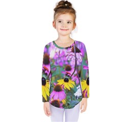 Yellow Flowers In The Purple Coneflower Garden Kids  Long Sleeve Tee