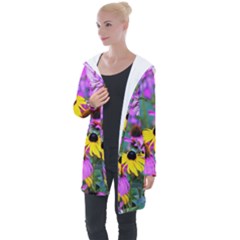 Yellow Flowers In The Purple Coneflower Garden Longline Hooded Cardigan