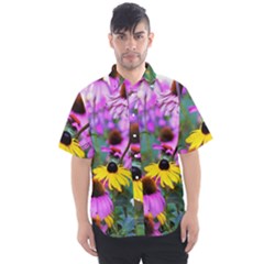 Yellow Flowers In The Purple Coneflower Garden Men s Short Sleeve Shirt